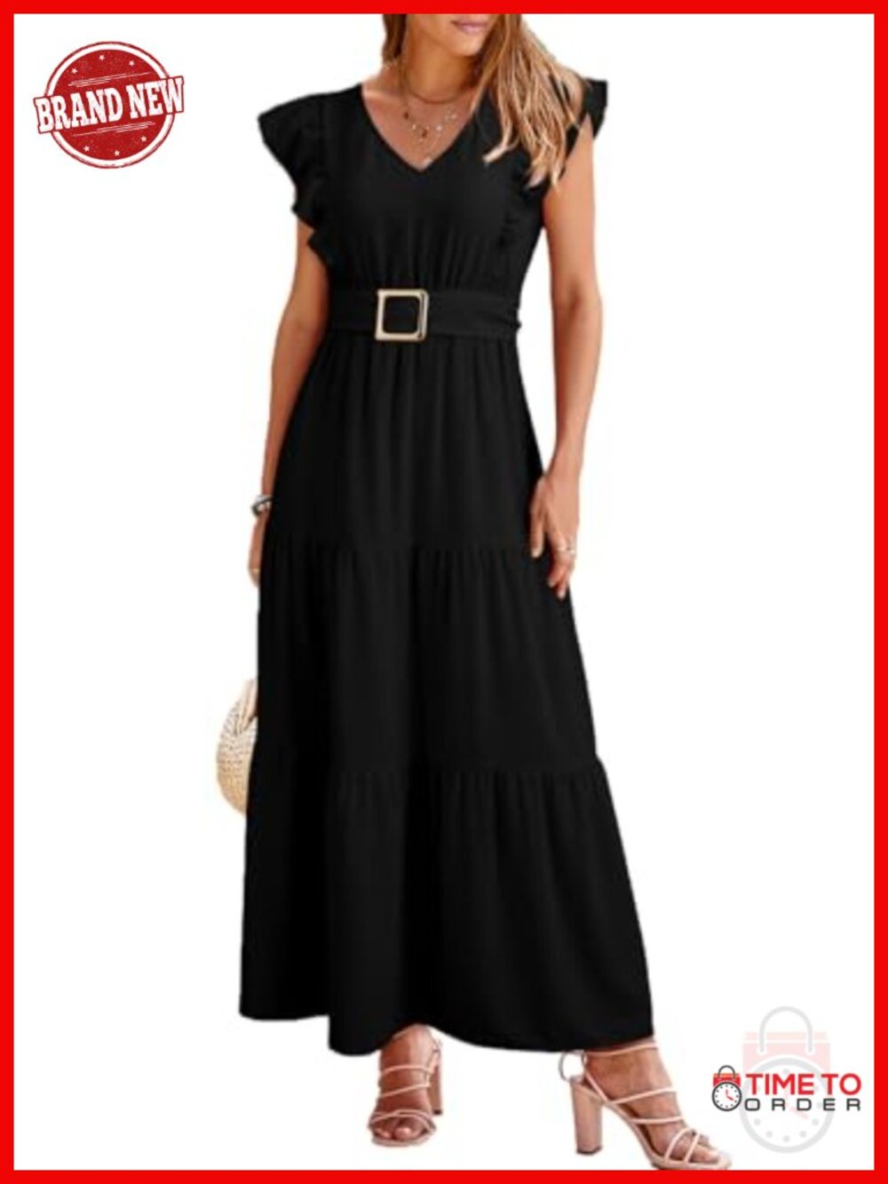Women's Maxi Dress V-Neck Cap Sleeve Ruched Empire Waist Cocktail
